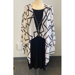 The Look Dress Black Sleeveless Knee Length Sheath & White Sheer Wrap 2 pc